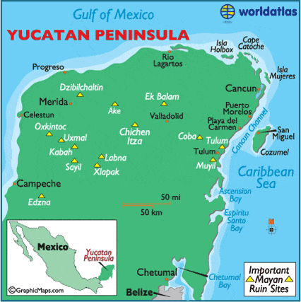 Mapa da Península de Yucatán