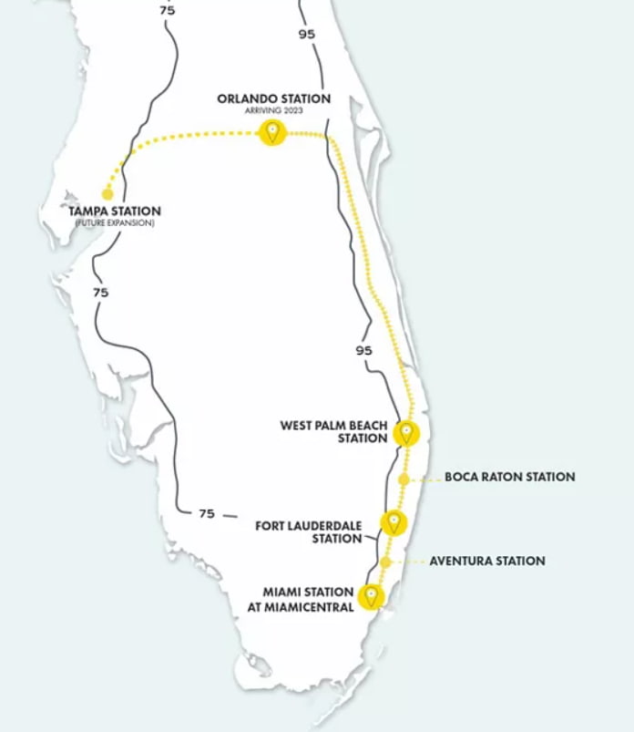 brightline commute map - how to go from Fort Lauderdale or Orlando to Miami